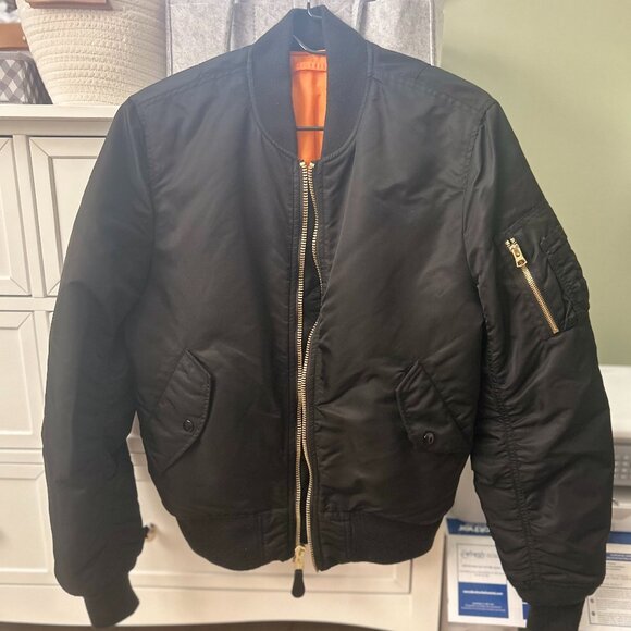 Alpha Industries MA-1 Flight Jacket Bomber Jacket Black and Orange Reversible - Picture 1 of 6